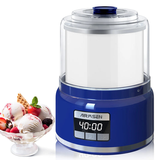 AIRMSEN 2.1 Qt Ice Cream Maker Machine with LED Screen and Timer, Blue