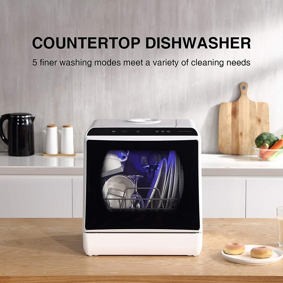 Home Portable Countertop Dishwasher with Built-In Water Tank and Hook Up